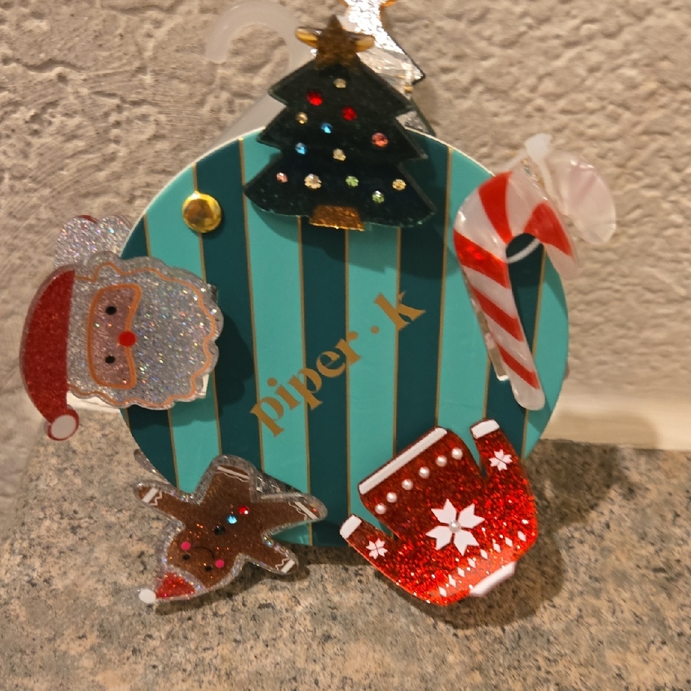 Piper  K Festive  Hair Clips with Red and Green Accents New